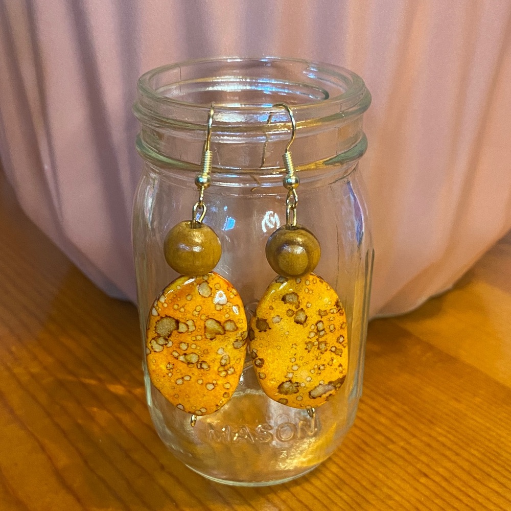 Hand Crafted Orange and Brown Beaded Earrings